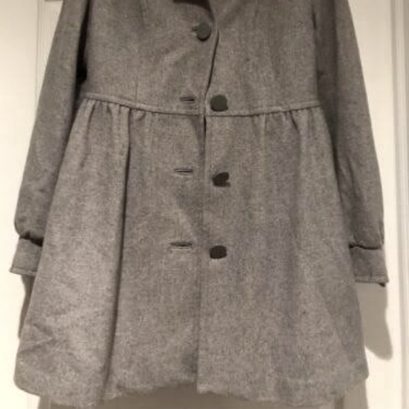 H&M Wool blend Faux Fur Collar Grey Princess Baby Doll Fit and Flare Coat - Picture 8 of 11